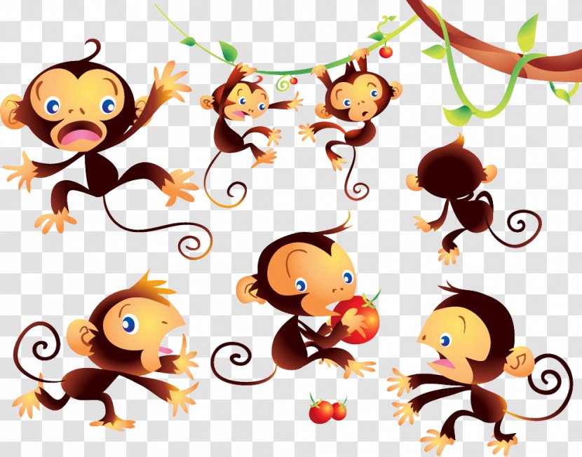 Monkey Cartoon Clip Art - Line - Cute Collection Transparent PNG
