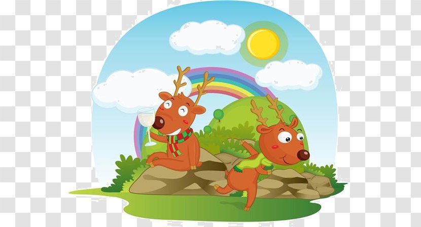 Stock Photography Cartoon Illustration - Play - Rainbow Under The Deer Transparent PNG