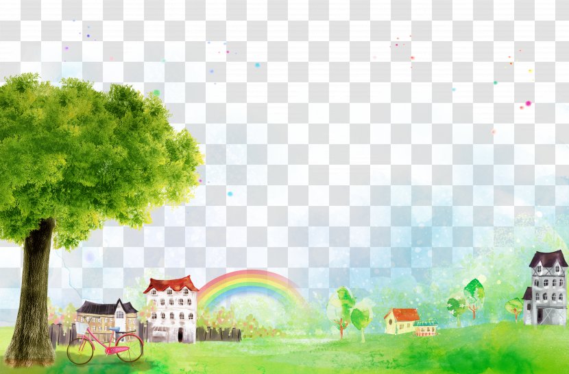 Tree Lawn - Text - Hand-painted Town Transparent PNG
