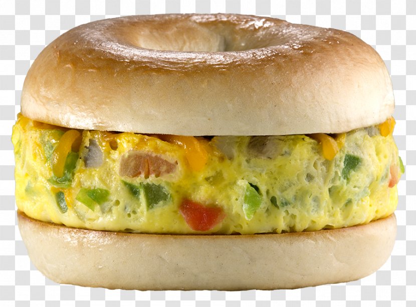 Omelette Breakfast Sandwich Bagel Vegetarian Cuisine Cheeseburger - Bun Transparent PNG