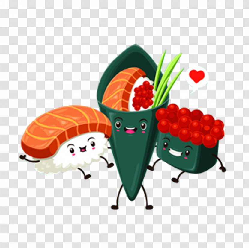 Sushi Japanese Cuisine Cartoon - Strawberries - Salmon Transparent PNG
