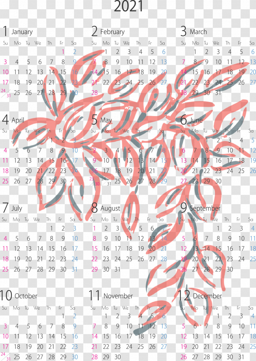 2021 Yearly Calendar Transparent PNG