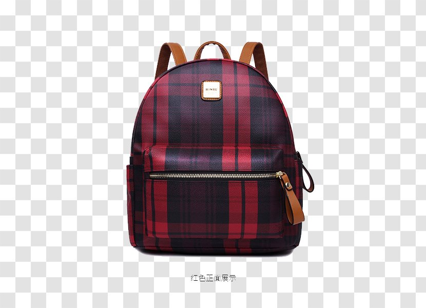 Red Backpack Designer Bag - Tartan - Korean Plaid Shoulder Front Pack Transparent PNG