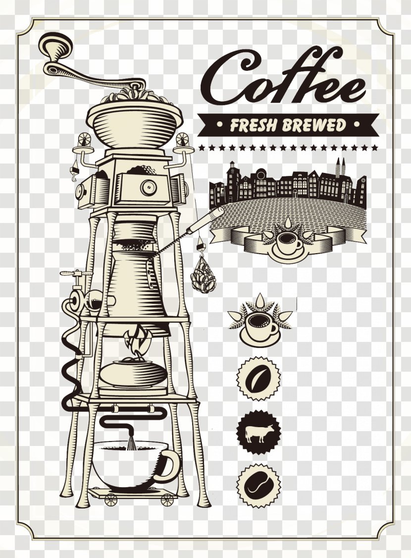 Coffee Cafe Latte Espresso Caffxe8 Mocha - Poster - Hand-painted Background Machine Transparent PNG