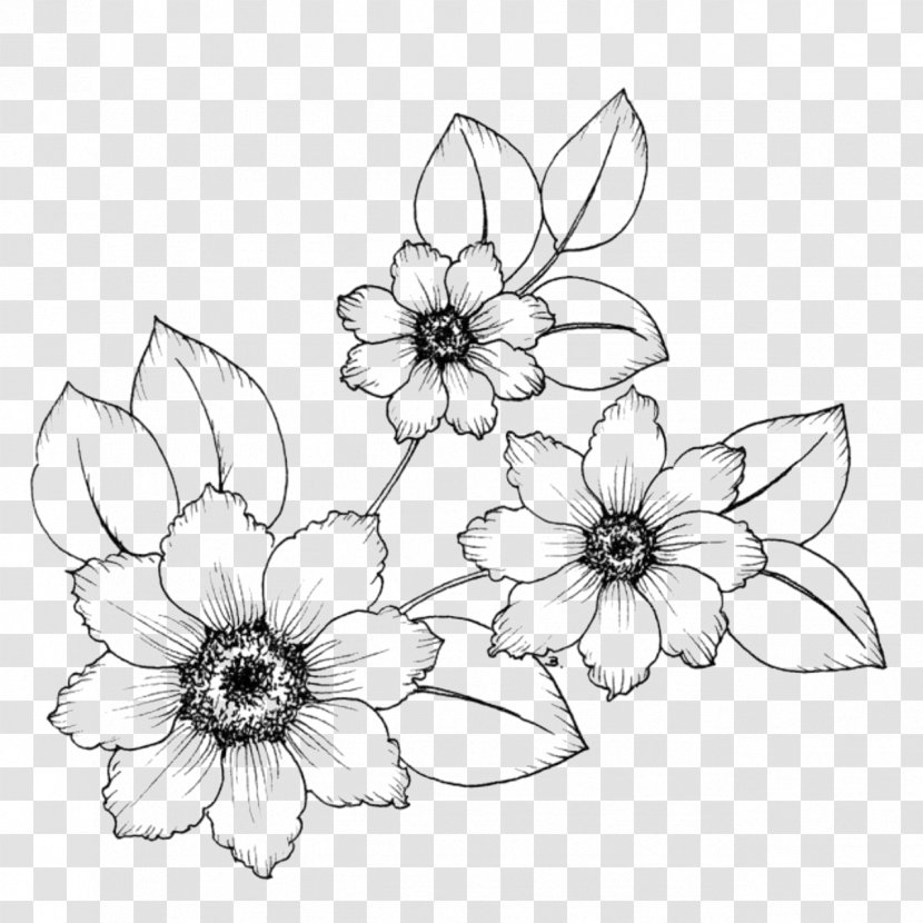 Drawing Flower Coloring Book Embroidery Image - Black And White Transparent PNG