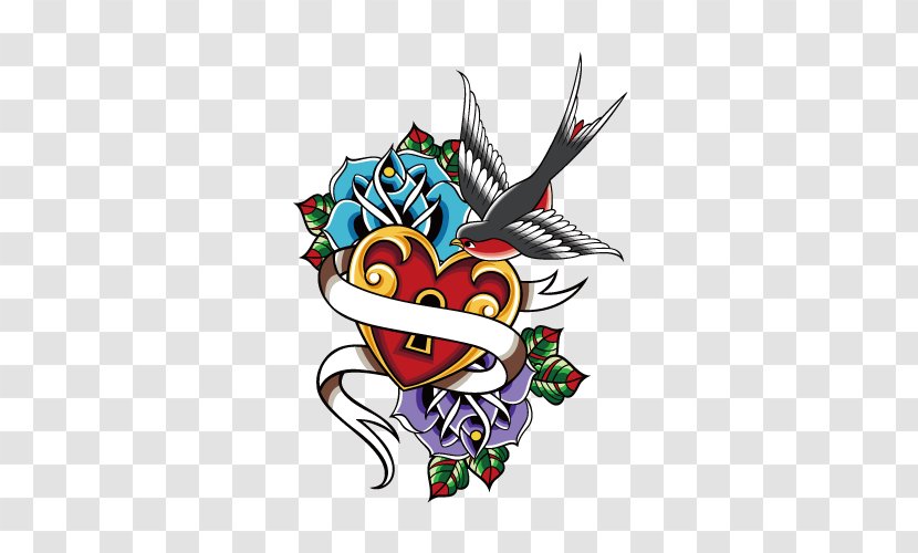 Bird Swallow Tattoo Heart - Royaltyfree - Flowers Illustration Transparent PNG