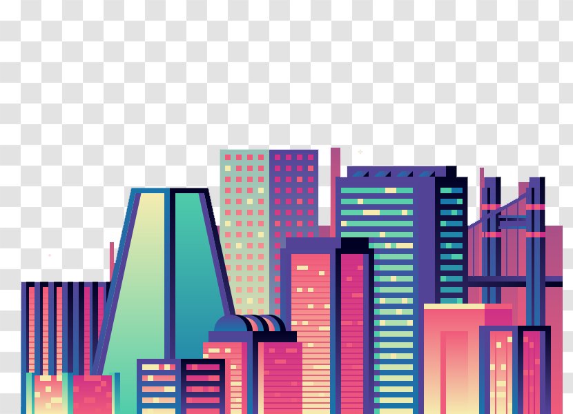 Skyline Graphic Design Illustration - Magenta - Colorful City Transparent PNG
