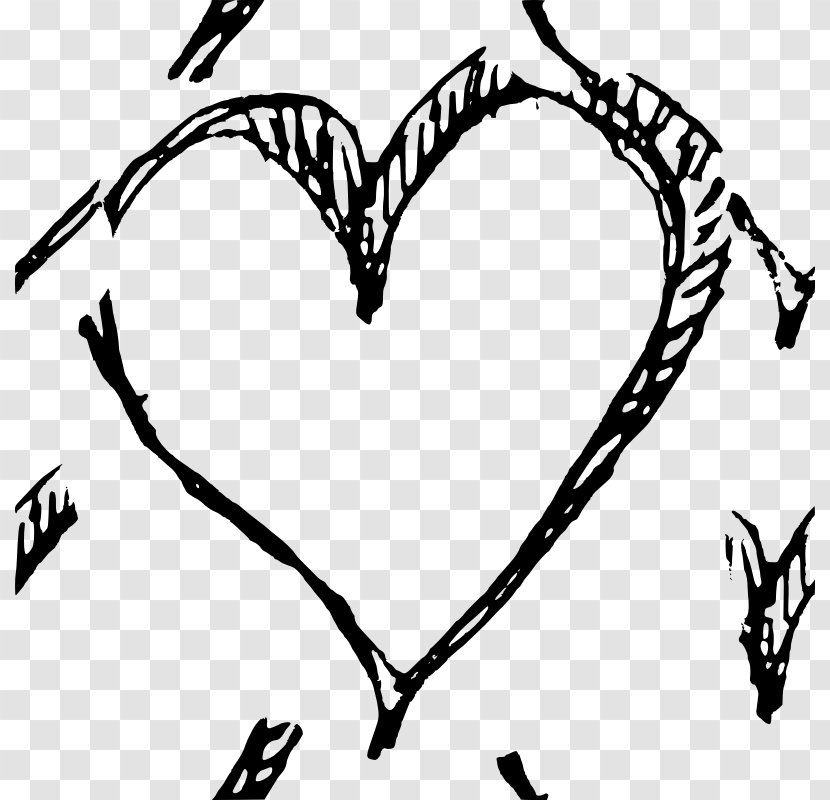 Heart Black And White Drawing Clip Art - Flower - Hand Drawn Love Transparent PNG