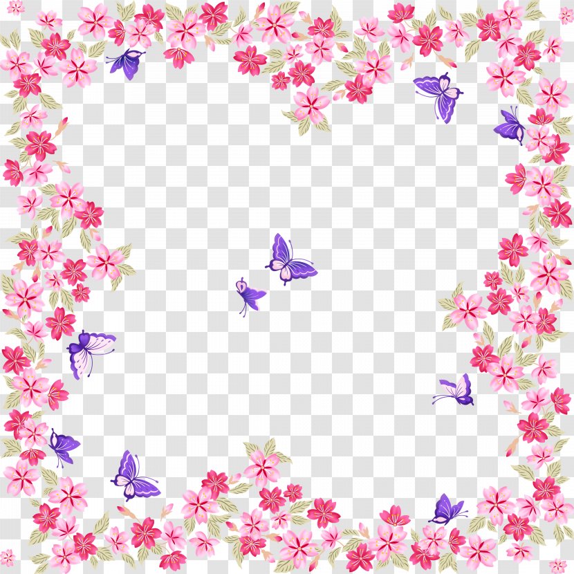 Butterfly Color Pink - Cherry Blossom - Flower Frame Transparent PNG