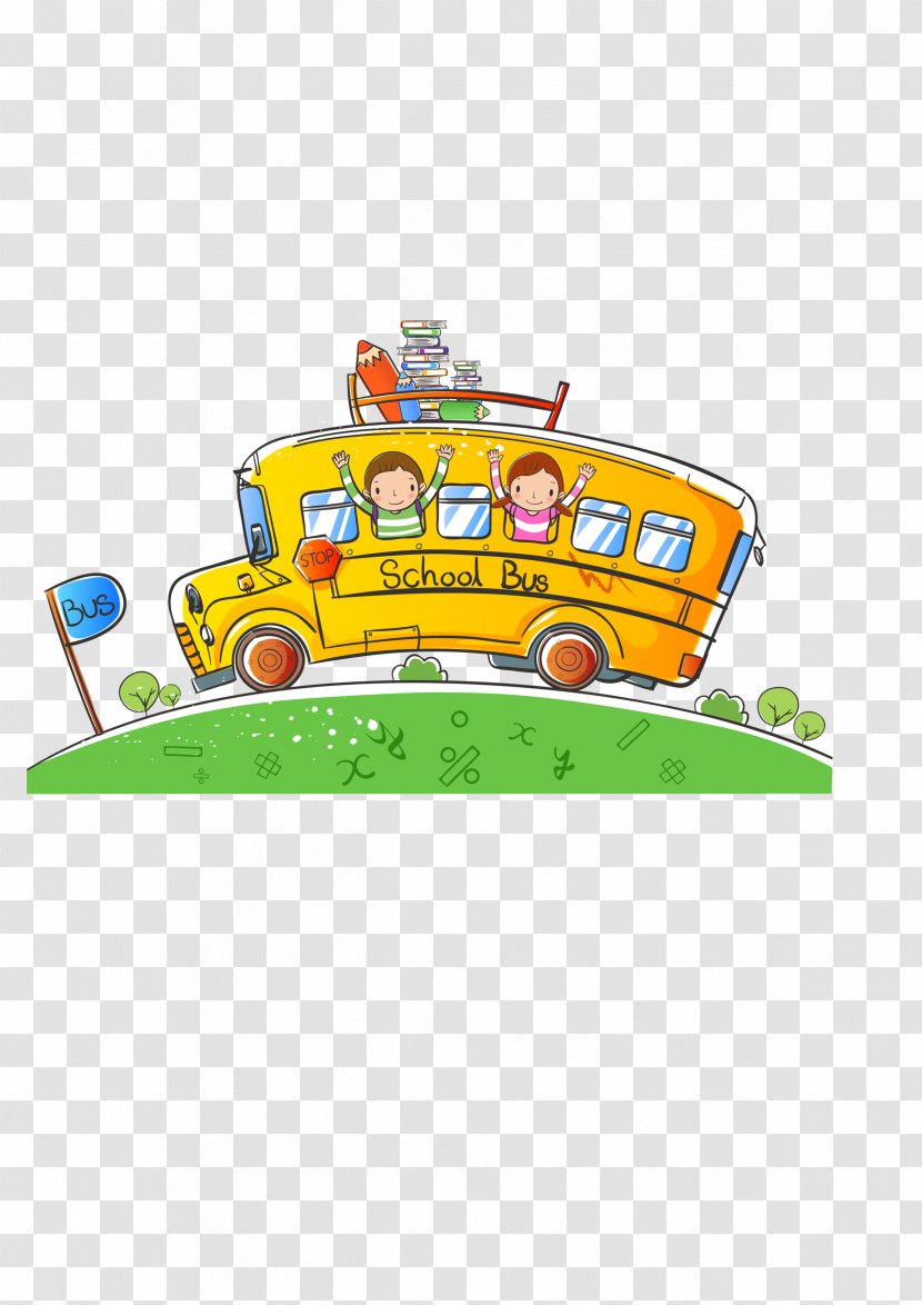 Cartoon School Bus - Children Sitting On A Transparent PNG