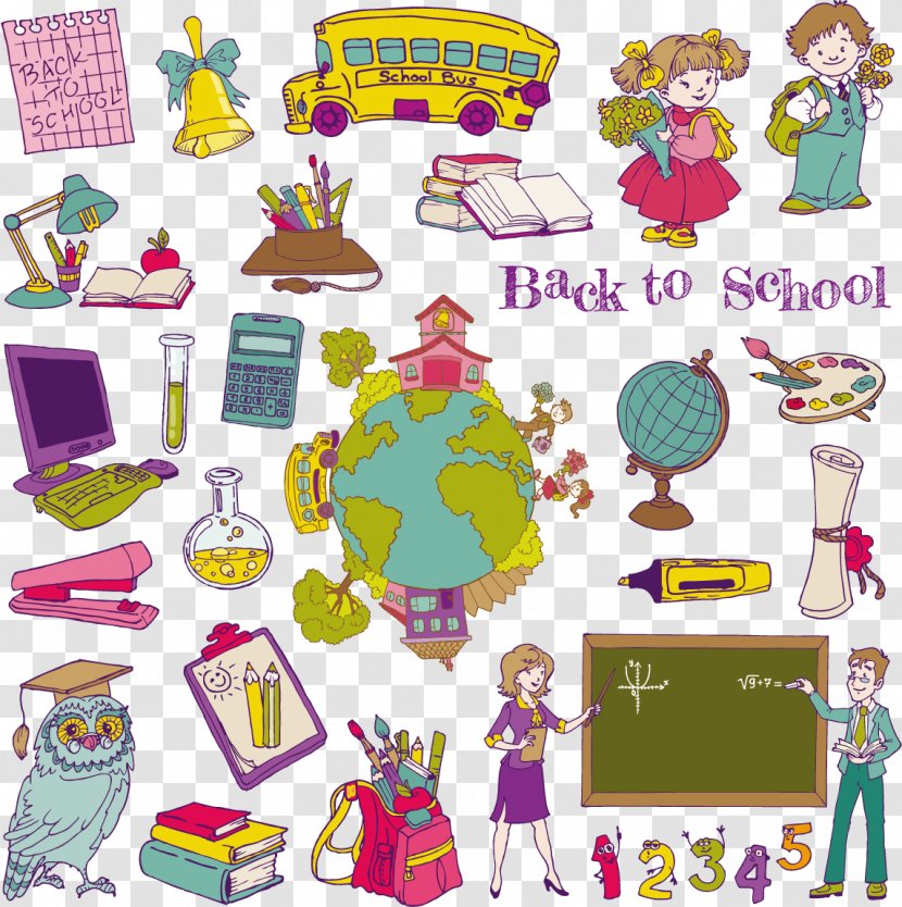 Student School Cartoon Illustration - Purple - Hand-drawn Supplies Vector Material Download, Blackboard, Transparent PNG