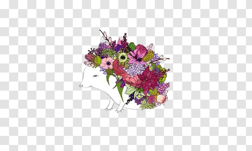 Art Floral Design Drawing Flower Illustration - Flora - Full Of Flowers Hedgehog Transparent PNG