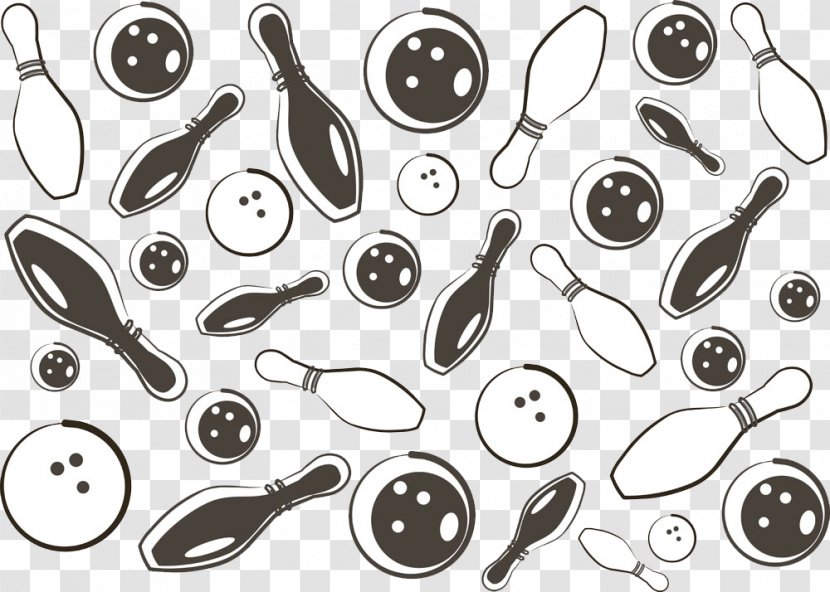 Ten-pin Bowling Pin Skittles Ball - Black And White - Cartoon Background Transparent PNG