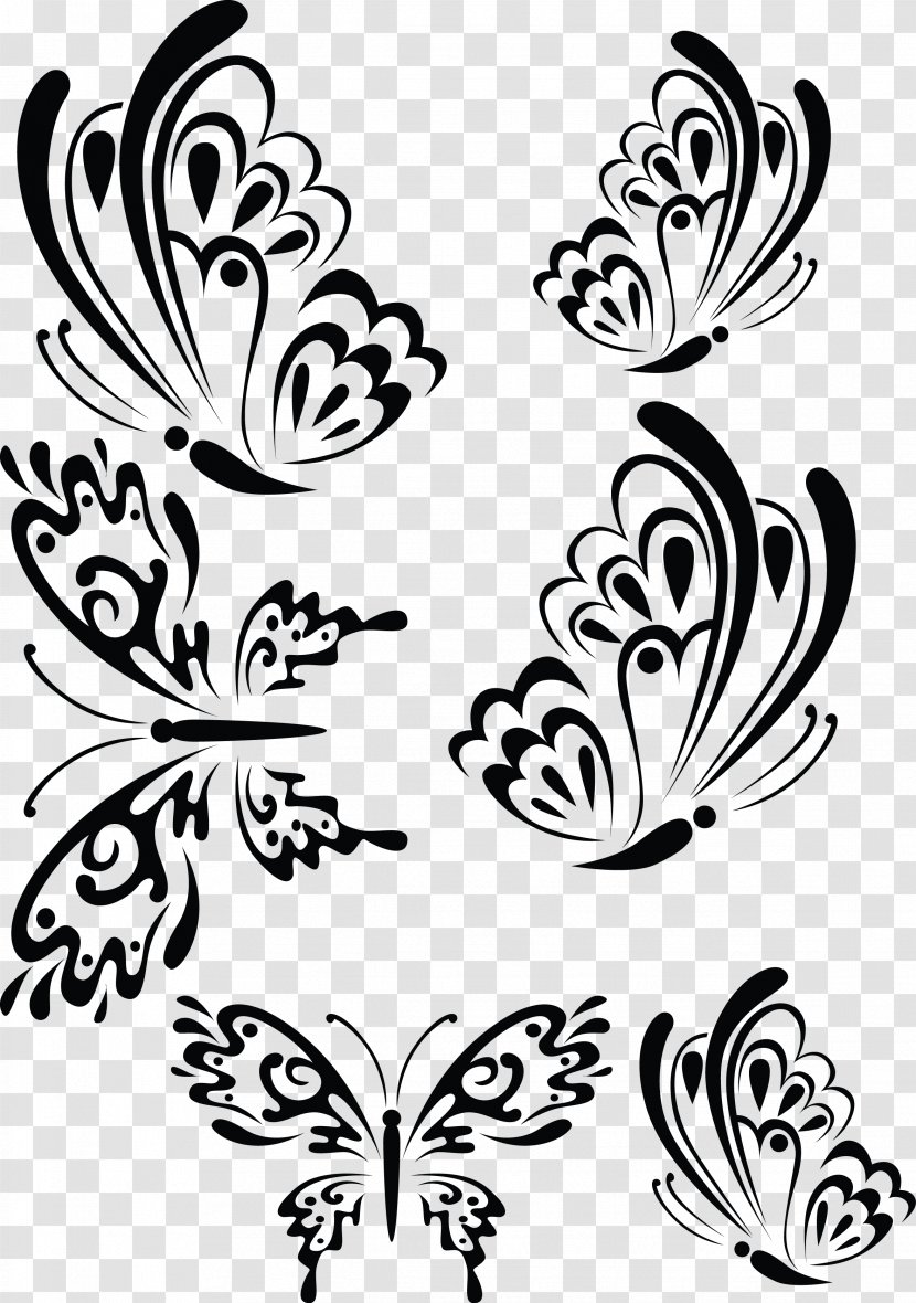 Black And White Stencil Butterfly Drawing Image - Leaf Transparent PNG
