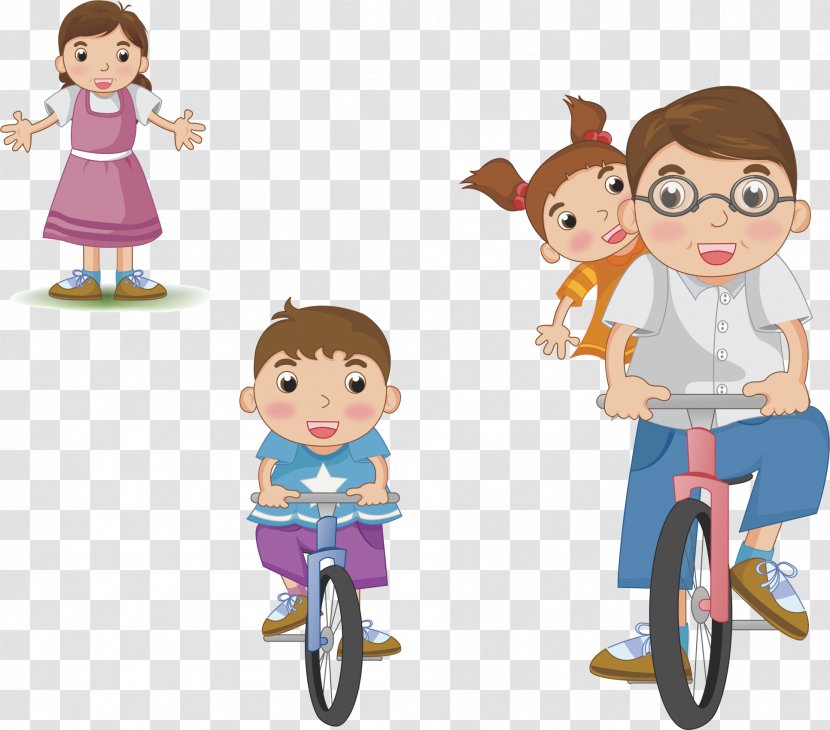 Family Drawing Mother Clip Art - Male - Ride The Bike To Play Transparent PNG