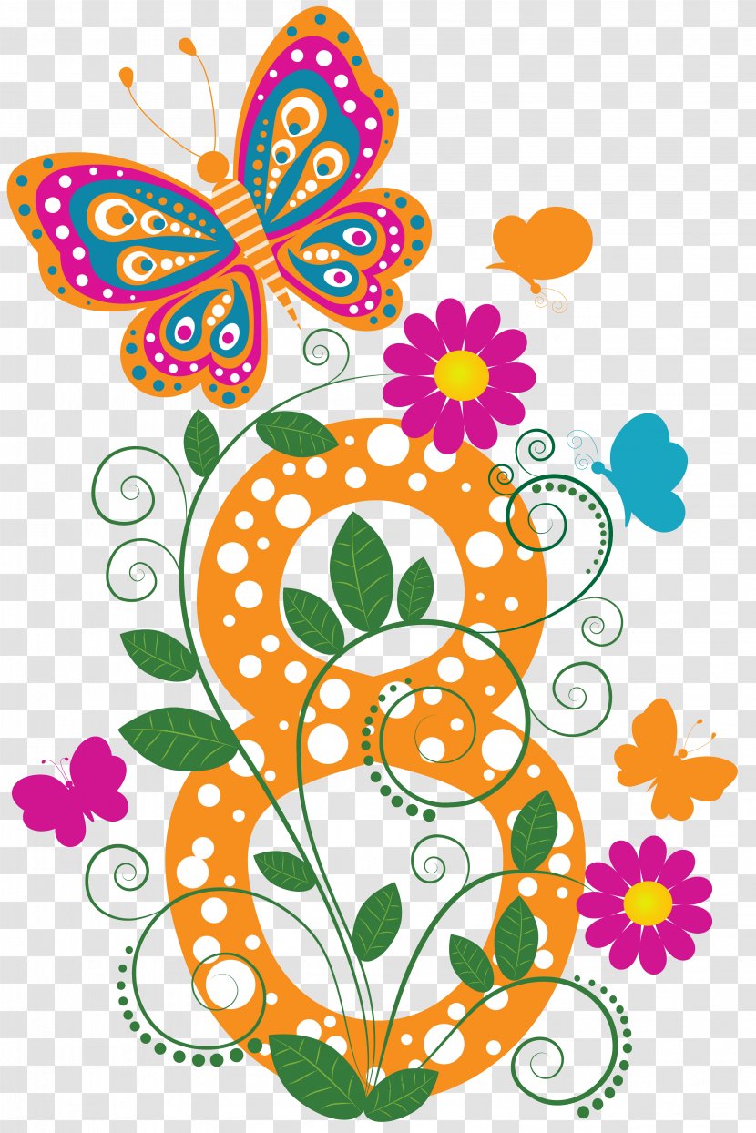 Butterfly Numerical Digit March 8 Flower - Floral Design Transparent PNG