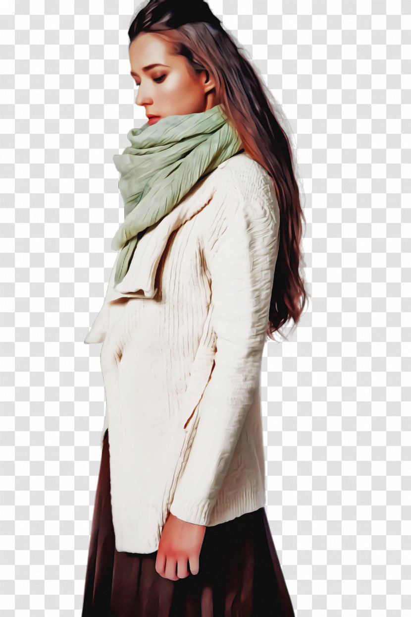 Clothing White Outerwear Jacket Sleeve - Beige - Scarf Shoulder Transparent PNG