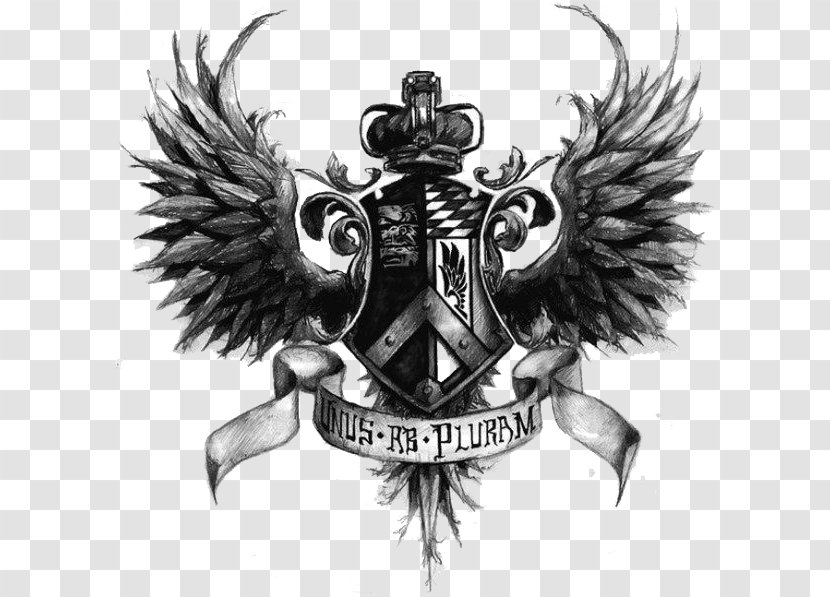 Crest Coat Of Arms Heraldry Art - Tattoo - Black Wings Badge Transparent PNG