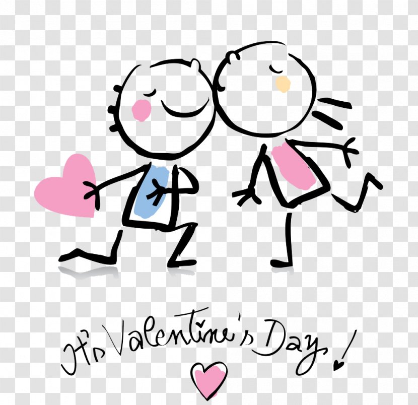 Valentine's Day Cartoon Heart - Valentine S - Free Couple Kiss Pull Material Transparent PNG