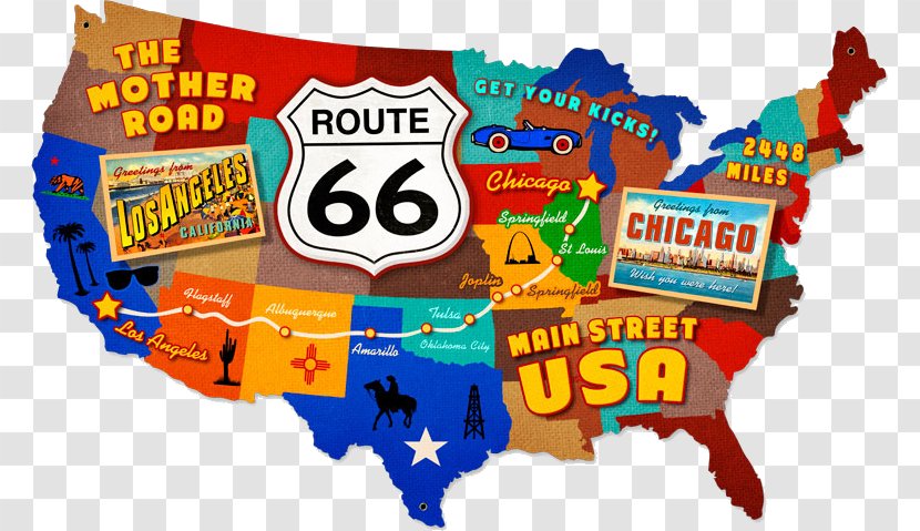 U.S. Route 66 Road Trip US Numbered Highways - Map - Us Transparent PNG