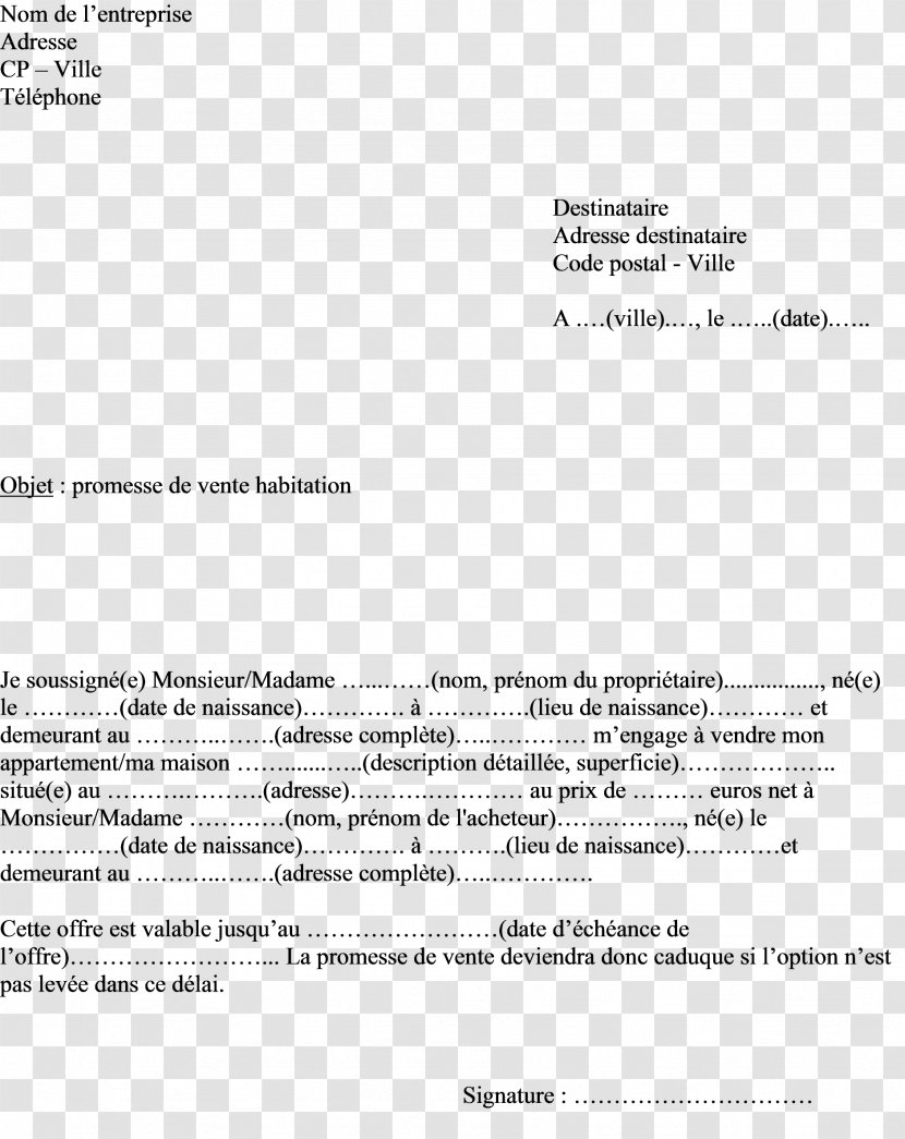 Compromis De Vente Letter Sales Paper Real Property - Accord Transparent PNG