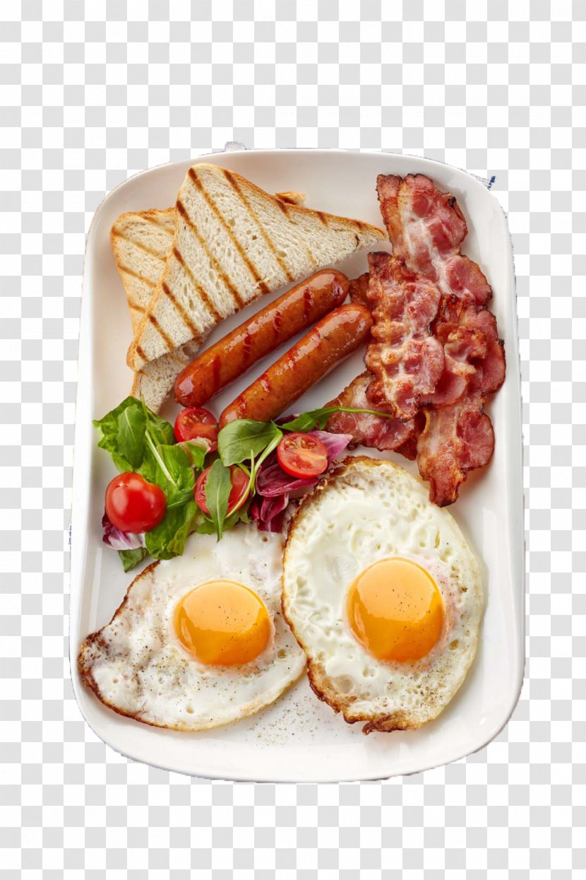 Sausage Breakfast Bacon Fried Egg Toast - Dish - Delicious Food Transparent PNG