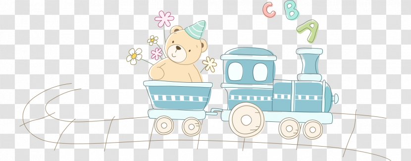 Train Cartoon Illustration - Blue - Bear Hand-painted Ride Transparent PNG