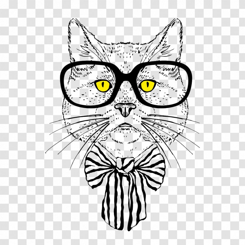 Cat Hipster Art Drawing - Carnivoran - Hand-painted Pattern Transparent PNG