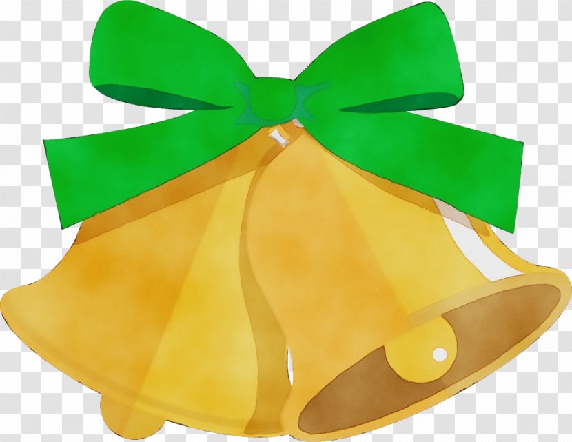 Green Yellow Ribbon Bell - Watercolor Transparent PNG