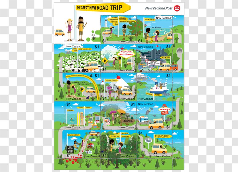 Road Trip North Island Travel Postage Stamps Transparent PNG