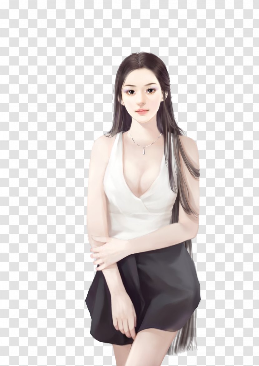 Long Hair Woman Beauty - Flower - Hand-painted Fluttering Transparent PNG