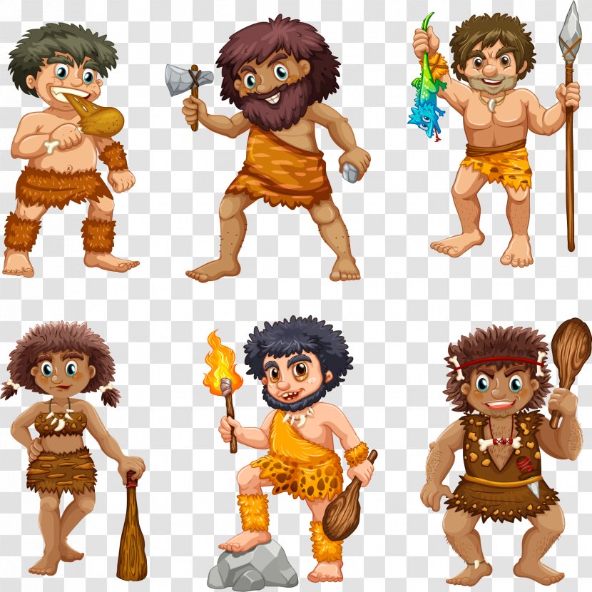 Bamm-Bamm Rubble Stone Age Prehistory Illustration - Raster Graphics - Vector Hand Painted Primitive People Transparent PNG