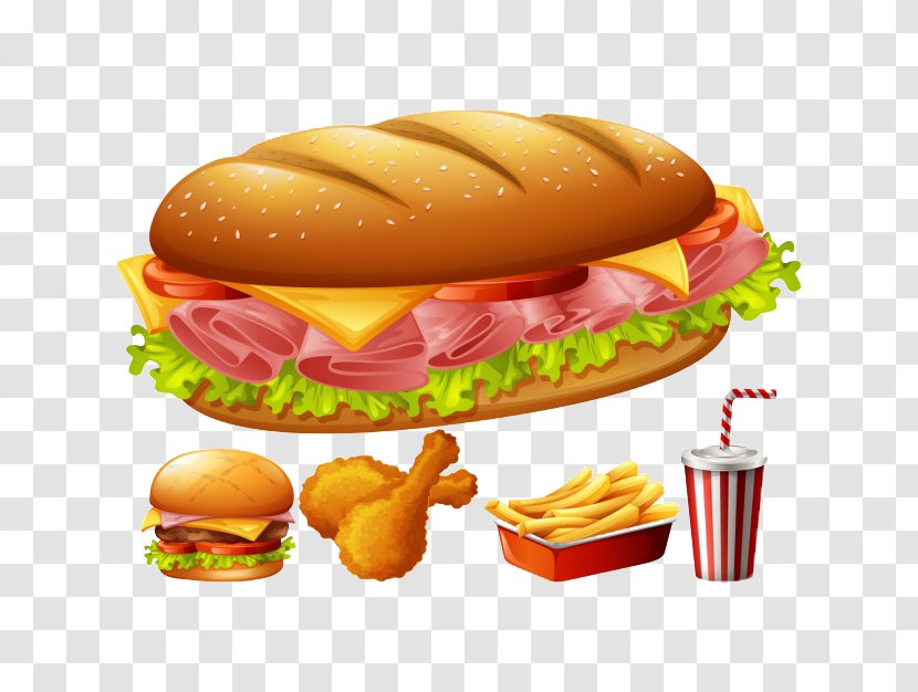 Hamburger Hot Dog Fast Food Ham And Cheese Sandwich - Bread Transparent PNG