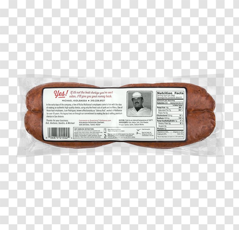 Kiolbassa Sausage Chorizo Meat Mexican Cuisine - Heb - Smoked Transparent PNG