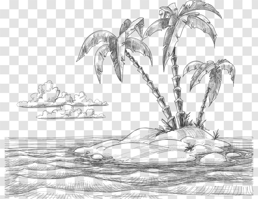 Drawing Beach Sketch - Hand-painted Transparent PNG
