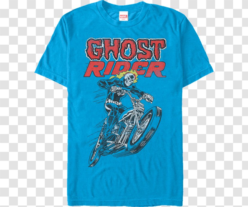 Johnny Blaze Marvel Ghost Rider Flames Mens T-Shirt Poster - Electric Blue - Tshirt Transparent PNG