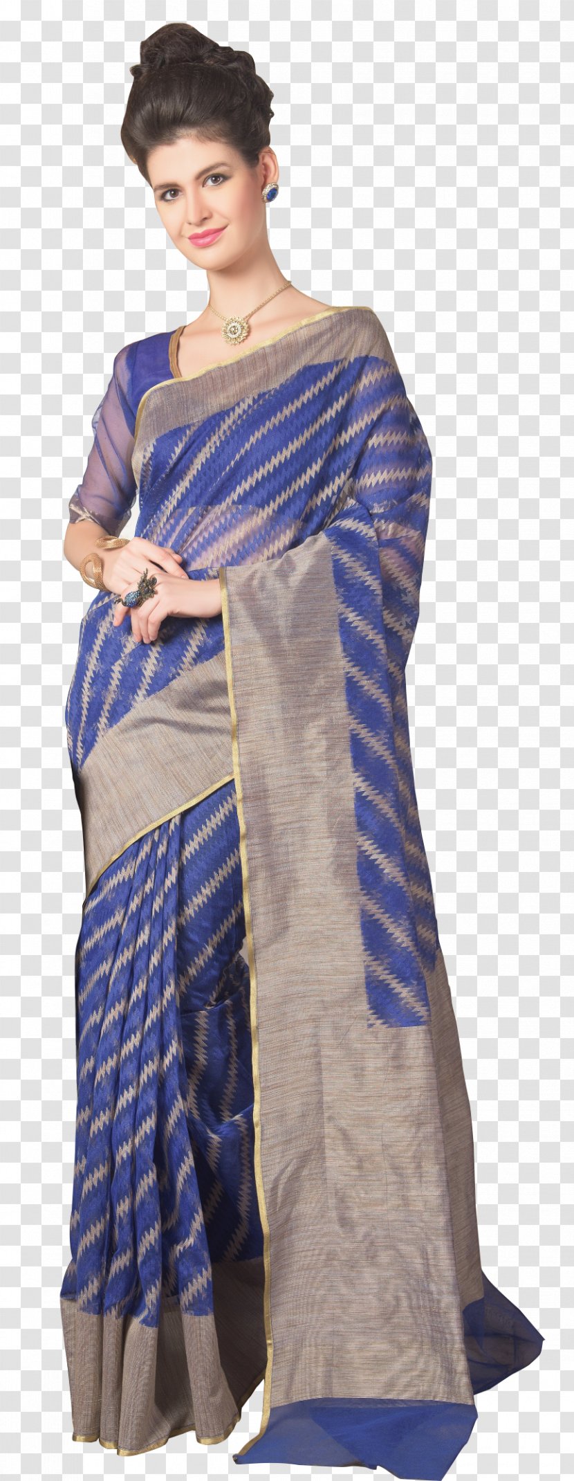 Silk Zari Blue Handloom Saree Sari - Textile - Dress Transparent PNG