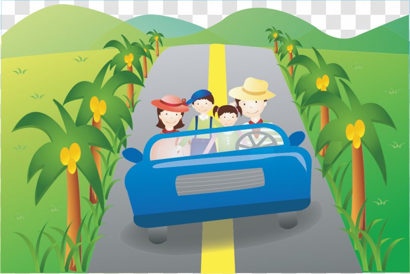 Cartoon Road Animation Illustration - Art Book - Highway Driving A Family Of Four Transparent PNG