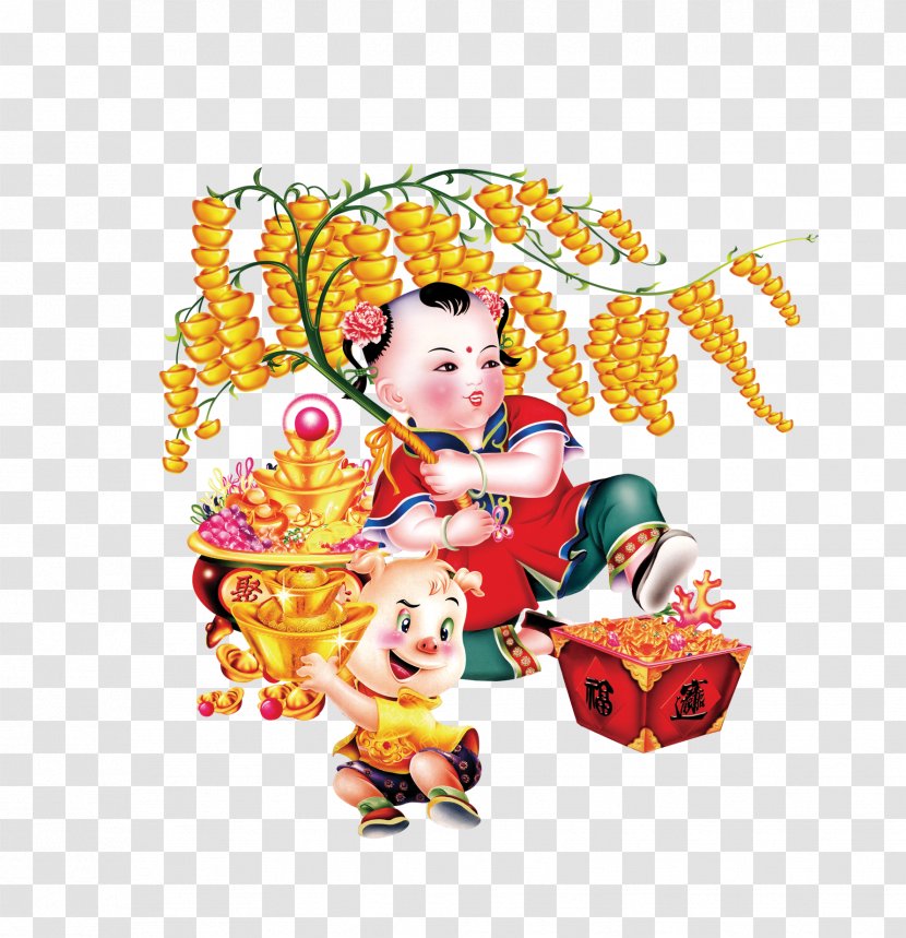 Sudhana Caishen New Year Picture Chinese - Child - Cash Cow Boy Transparent PNG