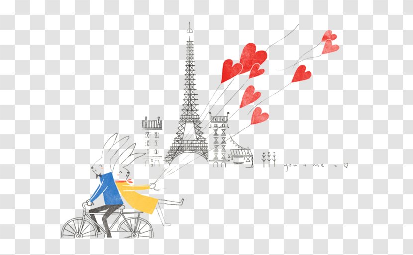 Paris Love Art Dribbble Illustration - Designer - Cycling Rabbit Lovers Transparent PNG