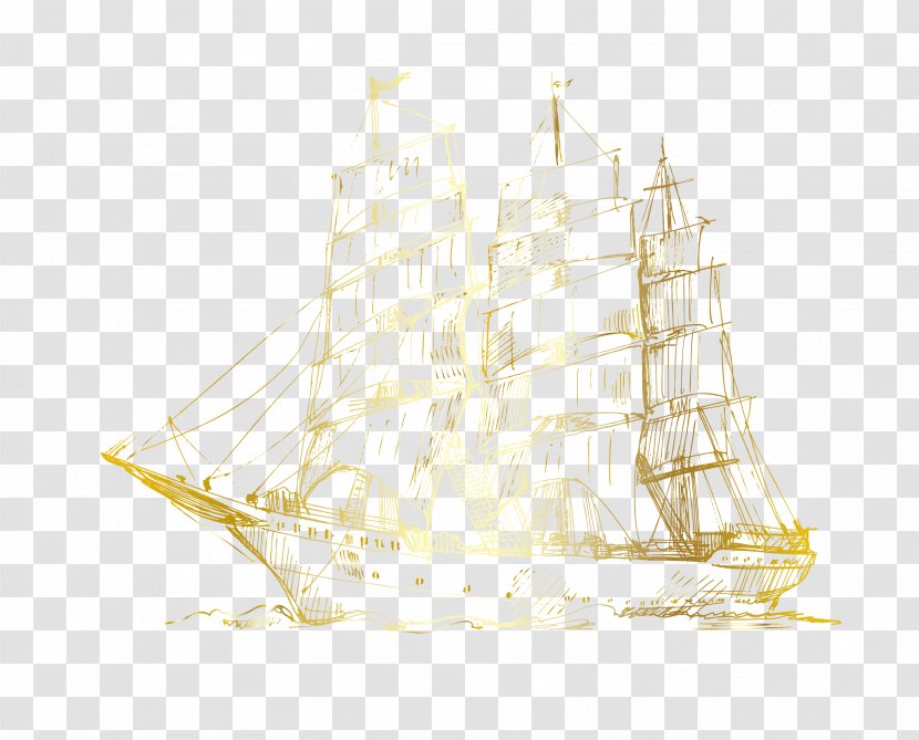 Watercraft Sailing Ship Download - Artificial Intelligence - Vector Cartoon Hand Painted Gold Smooth Transparent PNG