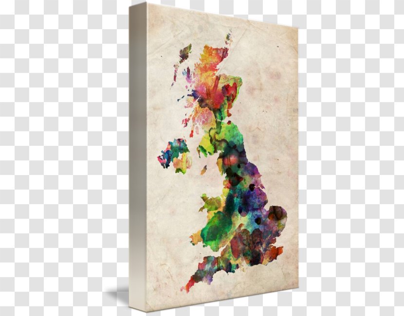 United Kingdom Watercolor Painting Canvas Print - Floral Design - Watercolour Map Transparent PNG
