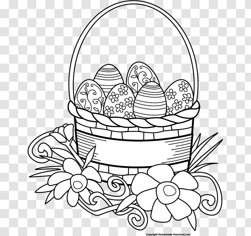 Easter Bunny Basket Black And White Clip Art - Flower - Free Images Transparent PNG