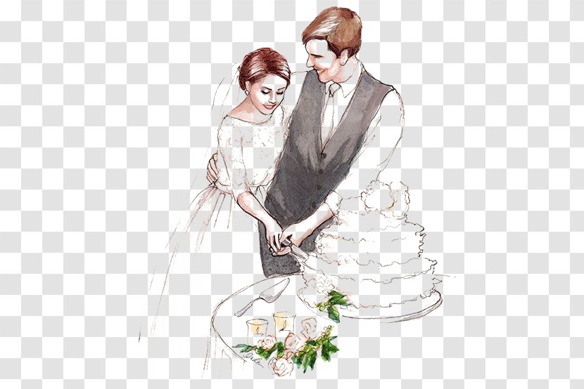 Wedding Invitation Bride Drawing Illustration - Cartoon - Cake Cutting Transparent PNG