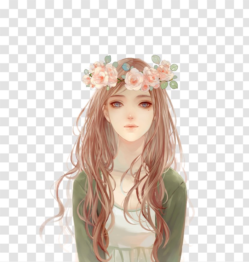 Drawing Avatar Pixiv Illustration - Silhouette - Painted Wearing A Garland Of Small Fresh Beauty Transparent PNG