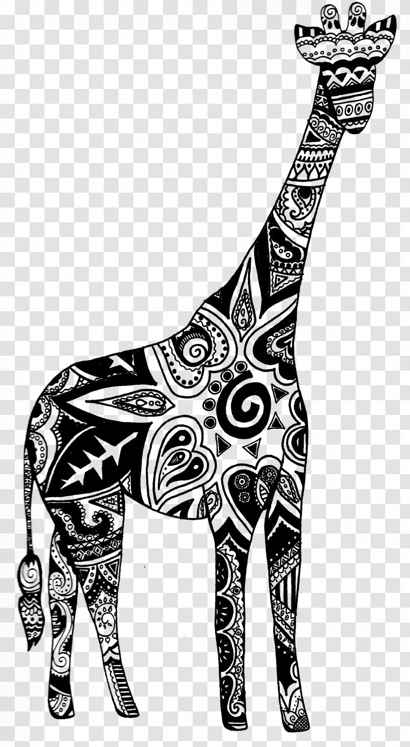 Giraffe Henna Drawing Poster Clip Art - Black And White - Outline Cliparts Transparent PNG