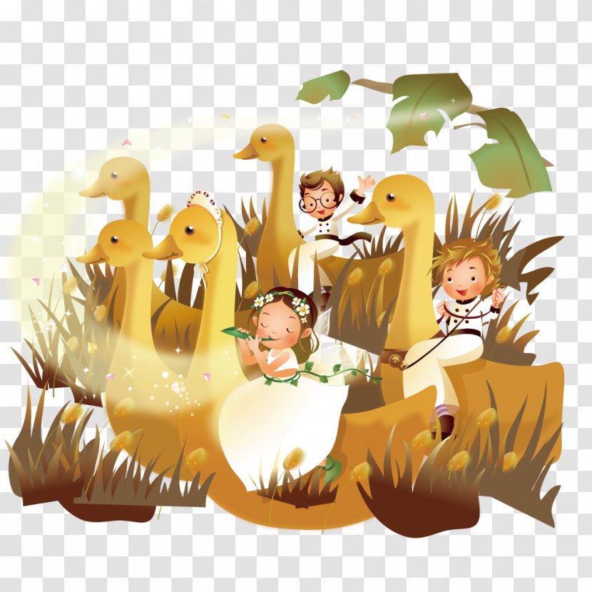 Child Illustration - Carnivoran - Children Riding Ostrich Transparent PNG