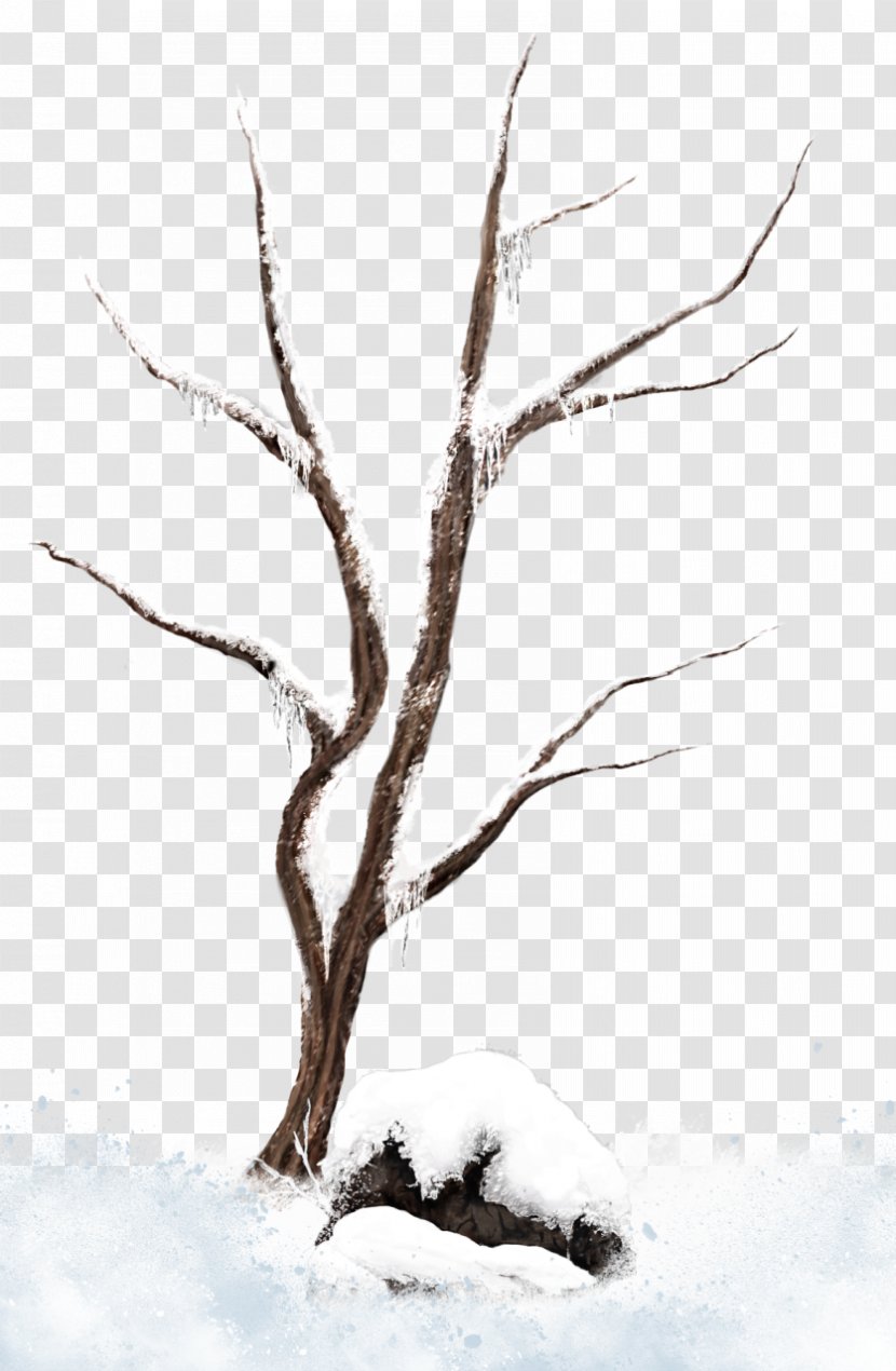 Tree Branch Snow Clip Art - Black And White - Brown Winter Snowy Clipart Picture Transparent PNG