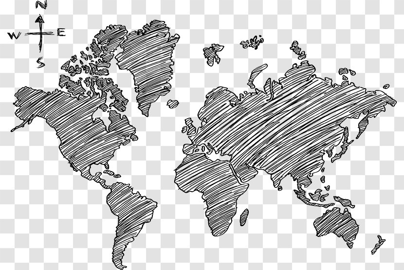 World Map Globe Doodle - Line Art Transparent PNG
