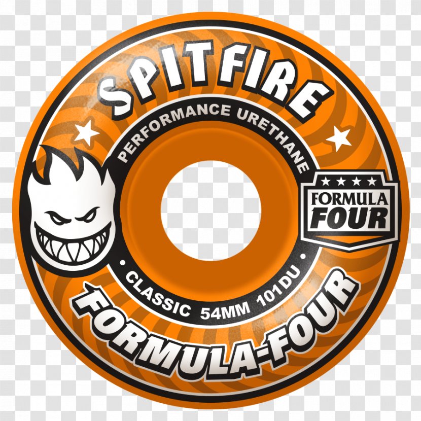 Spitfire F4 Classics 54mm Shaaf Lifes Skateboard Wheels Logo Supermarine Font - Agent Orange Transparent PNG